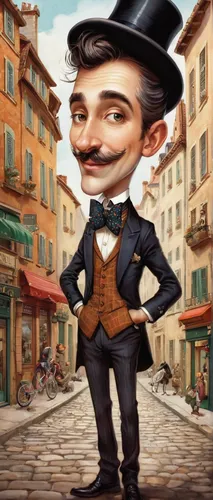 Imagine Monsieur Marcel as a mischievous prankster who wreaks havoc in a small town.,pinocchio,caricaturist,geppetto,merchant,caricature,abe,cartoon doctor,businessman,abraham lincoln,game illustratio