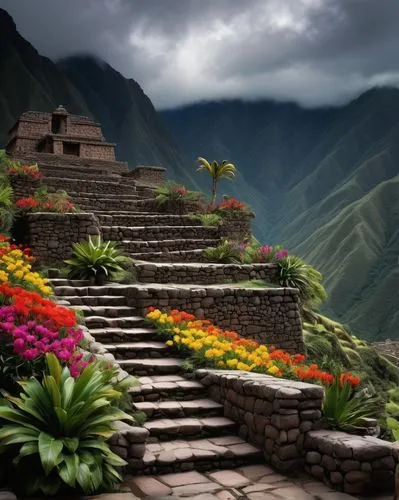 machu picchu,machupicchu,machu pichu,urubamba,incas,marvel of peru,peru,picchu,aztecas,equateur,stairs to heaven,stairway to heaven,inca,rice terrace,terraced,peru i,winding steps,incan,mountain flowers,machu,Art,Classical Oil Painting,Classical Oil Painting 10