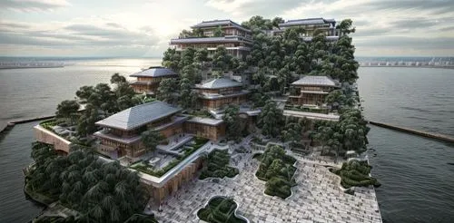 floating islands,hashima,japanese architecture,artificial island,floating island,cube stilt houses,asian architecture,mushroom island,chinese architecture,eco hotel,flying island,artificial islands,is