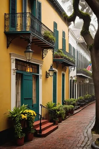 french quarters,new orleans,neworleans,mizner,dumaine,row houses,savannah,marigny,nola,townscapes,rowhouses,old colonial house,annapolis,fernandina,san juan,townhouses,shutters,natchez,antigua guatemala,marignac,Illustration,Realistic Fantasy,Realistic Fantasy 09