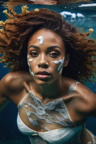 Create a poem that celebrates the courage and strength of a model with vitiligo.,under the water,underwater background,submerged,under water,underwater,water nymph,the body of water,immersed,photoshoo