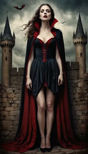 gothic woman,vampire woman,gothic portrait,queen of hearts,gothic fashion,gothic dress,vampire lady,gothic style,red tunic,dark gothic mood,red cape,gothic,crow queen,scarlet witch,red riding hood,red coat,raven,goth woman,calling raven,dracula,Photography,Artistic Photography,Artistic Photography 14