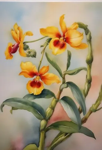 watercolor flower painting in modern style art,flower painting,peruvian lily,epidendrum,flowers png,floral greeting card,daylilies,yellow daylilies,orange floral paper,daylily,lilium candidum,trumpet 