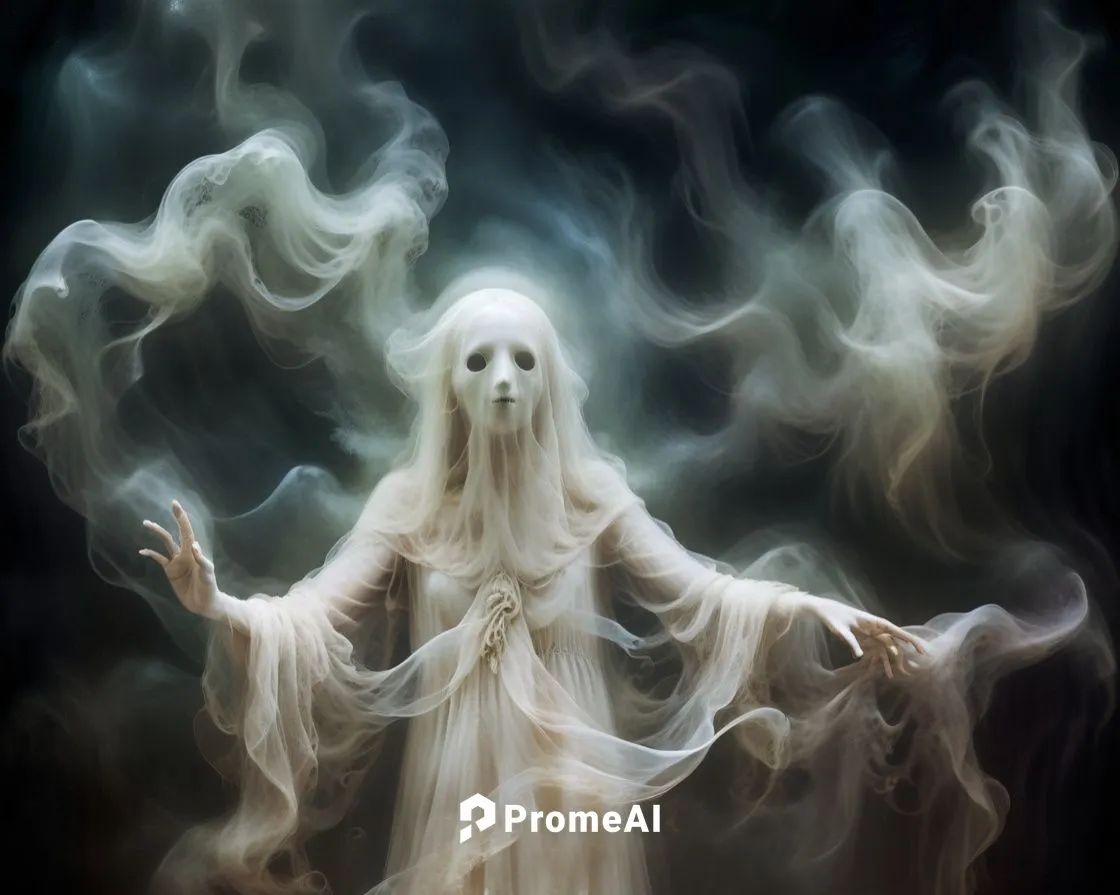 A hauntingly beautiful illustration of a ghostly apparition, with wispy, translucent limbs and a soft, eerie glow, dreamlike quality, with muted colors and a hazy, ethereal atmosphere that captures th