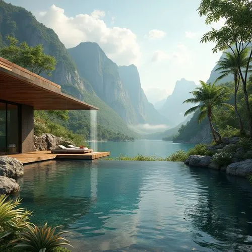 amanresorts,infinity swimming pool,luxury property,pool house,paradis,outdoor pool,secluded,tranquility,seclude,beautiful home,tailandia,house in the mountains,luxury hotel,serenity,house in mountains,paradise,seclusion,shangri,beautiful landscape,idyllic,Photography,General,Realistic