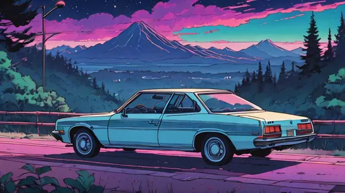 retro background,retro car,audi 80,subaru brat,80s,datsun 510,retro vehicle,toyota ae85,honda concerto,dusk,retro automobile,alpine drive,80's design,lada,3d car wallpaper,aesthetic,alpine sunset,retro,retro styled,mountain highway,Illustration,Japanese style,Japanese Style 06