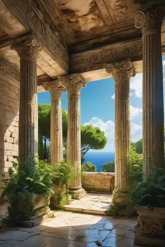 greek temple,artemis temple,ephesus,delphi,dougga,herakleion,pillars,temple of poseidon,doric columns,leptis,segesta,temple of diana,erechtheus,metapontum,roman temple,peristyle,eleusinian,laodicea,celsus library,colonnaded,Conceptual Art,Oil color,Oil Color 17