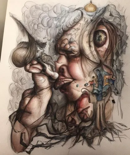 a drawing of a woman smoking and making an odd face,diterlizzi,smoke art,smoking pipe,airbrush,bibbins,cogsworth,Common,Common,Natural