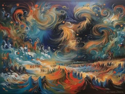 abstract painting,oil on canvas,oil painting on canvas,ocean waves,star winds,turmoil,indigenous painting,northen lights,tsunami,aurora borealis,abstract artwork,the spirit of the mountains,nebula 3,s