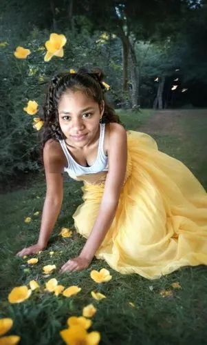 sarafina,letoya,flower girl,girl in flowers,yellow petal,yellow petals