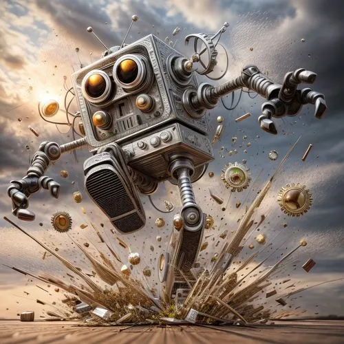 robot combat,bot,steel man,minibot,mecha,detonator,steampunk,destroy,robot,war machine,robotic,robot icon,scrap collector,cinema 4d,mechanical,tin,military robot,scrap metal,bot icon,robotics,Common,C