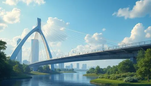 cable-stayed bridge,tangshan railway bridge,skybridge,akashi-kaikyo bridge,the akashi-kaikyo bridge,rainbow bridge,bridge new europe,hohenzollern bridge,brug,scenic bridge,jiongming,rotterdamsche,malopolska breakthrough vistula,zakim,kunshan,arnhem,dandong,nijmegen,ruhrgebiet,dutch landscape,Photography,General,Realistic