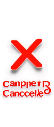 Transparent cancelled sign, red "X" symbol, bold font, white background, metallic material, reflective surface, 3D appearance, low-angle shot, dramatic lighting, close-up composition, high contrast.,c