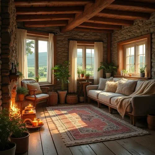 coziness,sunroom,coziest,warm and cozy,rustic aesthetic,fireplace,fire place,livingroom,home interior,living room,fireplaces,beautiful home,wooden beams,the cabin in the mountains,sitting room,log home,country cottage,front porch,wood window,summer cottage,Photography,General,Realistic