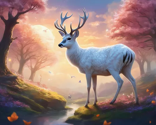 deer illustration,white fallow deer,european deer,deer,fallow deer,young-deer,deer drawing,male deer,elk,white-tailed deer,stag,winter deer,autumn background,whitetail,manchurian stag,fantasy picture,deers,glowing antlers,pere davids deer,forest animal,Illustration,Realistic Fantasy,Realistic Fantasy 01