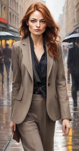 woman walking,woman in menswear,businesswoman,sprint woman,menswear for women,business woman,girl walking away,spy,spy visual,overcoat,stock exchange broker,bussiness woman,walking in the rain,pedestrian,business girl,trench coat,a pedestrian,women fashion,white-collar worker,woman holding a smartphone,Digital Art,Impressionism