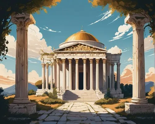 greek temple,roman temple,temple of diana,pillars,mausolea,artemis temple,tempio,mausoleum ruins,vittoriano,necropolis,pantheon,three pillars,capitolium,colonnaded,panagora,marble palace,metapontum,the ancient world,civ,petra,Illustration,Vector,Vector 01