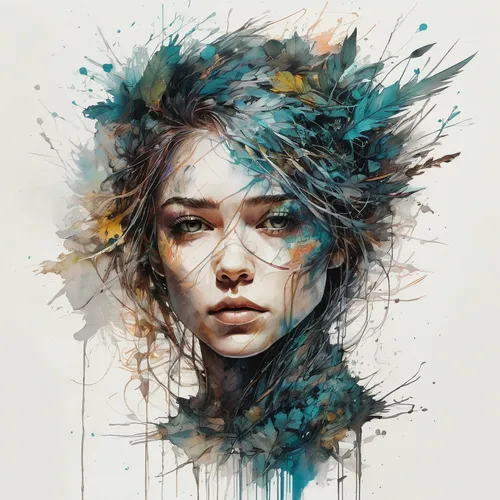 boho art,mystical portrait of a girl,splintered,illustrator,watercolor paint strokes,girl in a wreath,woman thinking,girl portrait,echo,young woman,portrait of a girl,transistor,head woman,digital artwork,girl in a long,woman face,digital art,sci fiction illustration,art painting,fashion illustration,Illustration,Paper based,Paper Based 13