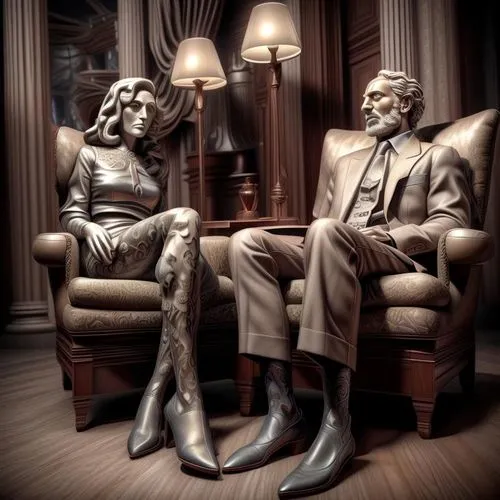 man and woman,vintage man and woman,man and wife,wax figures museum,old couple,abraham lincoln monument,statues,psychoanalysis,abraham lincoln memorial,sculptures,sculptor ed elliott,two people,wax fi