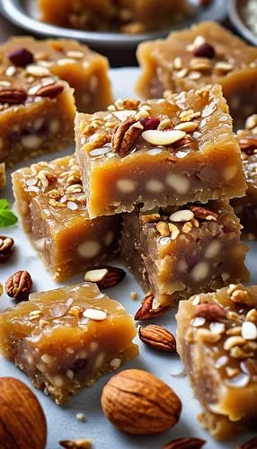 peanut brittle,almond tiles,almond nuts,besan barfi,almond meal,danish nut cake,almond butter,indian almond,energy bar,pralines,almond jelly,turrón,caramel shortbread,almond bread,chikki,almond biscuit,beaked hazelnut,almond,almond oil,coconut bar,Photography,General,Realistic