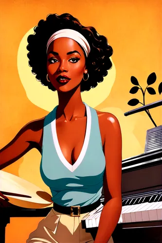 leontyne,coretta,sarah vaughan,retro women,retro woman,afro american girls,retro girl,toccara,african american woman,belair,vintage illustration,miseducation,azilah,piano player,oshun,ester williams-hollywood,coffy,art deco woman,retro pin up girl,womanist,Illustration,Realistic Fantasy,Realistic Fantasy 21