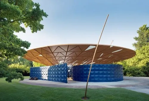 a structure is shown with two large blue barrels on each side,gazebos,acconci,futuroscope,bandstands,insect house,antineutrinos,Illustration,Children,Children 02