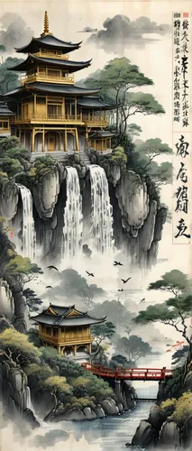 oriental painting,chinese art,cool woodblock images,chinese architecture,forbidden palace,yunnan,hwachae,yangqin,japanese art,the golden pavilion,hall of supreme harmony,xi'an,asian architecture,wuyi,hanging temple,yuanyang,luo han guo,yi sun sin,water palace,summer palace,Illustration,Paper based,Paper Based 30