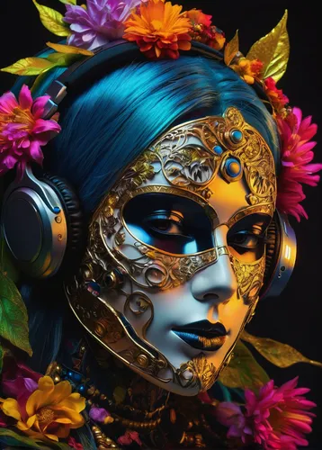 Create a thrilling scene in which a secret message is intercepted through a portable radio.,la catrina,masquerade,sugar skull,la calavera catrina,dia de los muertos,catrina calavera,venetian mask,day 