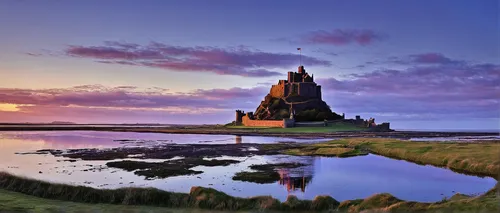 "heaven-ly-mind: ""Lindisfarne Castle at dawn""",mont saint michel,mont st michel,russian pyramid,basil's cathedral,sea shore temple,saint basil's cathedral,stone pagoda,orkney island,fairy chimney,hu