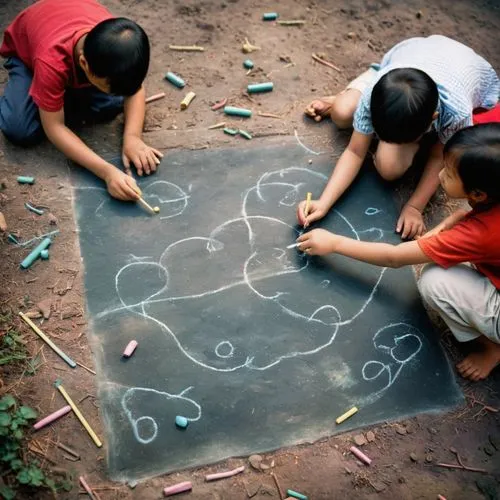 children drawing,chalk drawing,children playing,children learning,kolam,rangoli,Photography,General,Cinematic