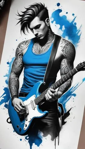 painted guitar,gontier,synyster,zacky,guitarist,ashba,nightwing,guitar player,blue painting,jaime,guitare,electric guitar,poulsen,guiterrez,guitarra,guitar,syn,satriani,bluesman,playing the guitar,Conceptual Art,Fantasy,Fantasy 03