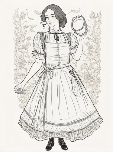 hoopskirt,victorian lady,milkmaid,hanbok,crinoline,victorian fashion,vintage drawing,overskirt,country dress,folk costume,a girl in a dress,coffee tea illustration,jane austen,kate greenaway,victorian style,vintage dress,sewing pattern girls,girl in the garden,vintage girl,pear blossom,Illustration,Black and White,Black and White 02