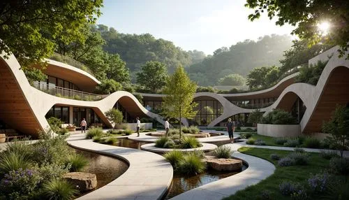 futuristic architecture,ecovillages,3d rendering,ecovillage,render,earthship,futuristic landscape,ecotopia,rivendell,biopiracy,renderings,biospheres,renders,landscaped,futuristic art museum,school design,forest house,landscape design sydney,nature garden,arcology