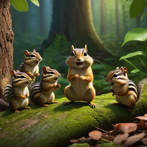 chinese tree chipmunks,woodland animals,squirrels,chipmunk,tree chipmunk,forest animals,hungry chipmunk,chipmunk pokes,cartoon forest,squirell,small animals,eastern chipmunk,animal film,anthropomorphized animals,backlit chipmunk,caper family,cute animals,pine family,arrowroot family,ccc animals,Illustration,Realistic Fantasy,Realistic Fantasy 26