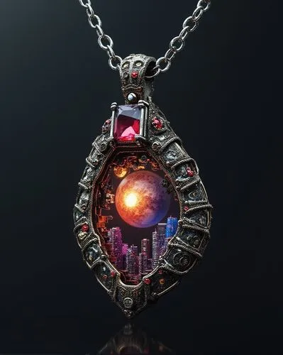 arkenstone,pendant,amulet,necklace with winged heart,red heart medallion,locket,Conceptual Art,Sci-Fi,Sci-Fi 26