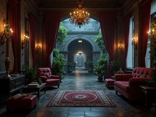 royal interior,hallway,entrance hall,foyer,ornate room,corridor,parador,corridors,amanresorts,inside courtyard,victorian room,villa d'este,villa balbianello,entranceway,enfilade,interiors,anteroom,chateauesque,alcove,lobby