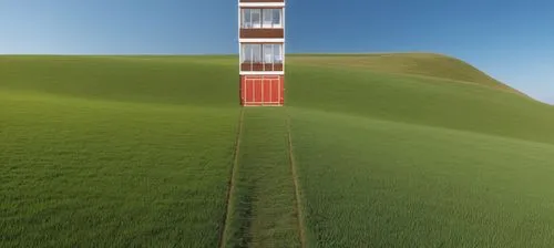 a long building is placed atop a green hill,daymark,angel of the north,sutro,golden gate,the energy tower,cell tower,Photography,General,Realistic