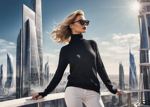 supertall,hadid,cityzen,metropolis,futuristic architecture,skywalks,skyscapers,futurist,futuristic,skywalk,woman in menswear,city ​​portrait,delamar,luxottica,skyscrapers,cityview,wayfarer,skybridge,emaar,urbanworld,Illustration,Black and White,Black and White 34