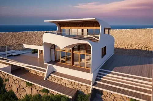 a Vila with sea view and a kind face,dunes house,modern house,beach house,uluwatu,modern architecture,3d rendering,luxury property,holiday villa,dune ridge,cubic house,render,tamarama,coastal protecti