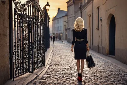 girl walking away,woman walking,girl in a historic way,girl in a long dress,the cobbled streets,cobblestones,blonde woman,travel woman,girl in a long dress from the back,blonde woman reading a newspaper,girl in a long,black coat,cobbles,narrow street,blond girl,man in red dress,sheath dress,a girl in a dress,blonde girl,the blonde photographer,Photography,Documentary Photography,Documentary Photography 22