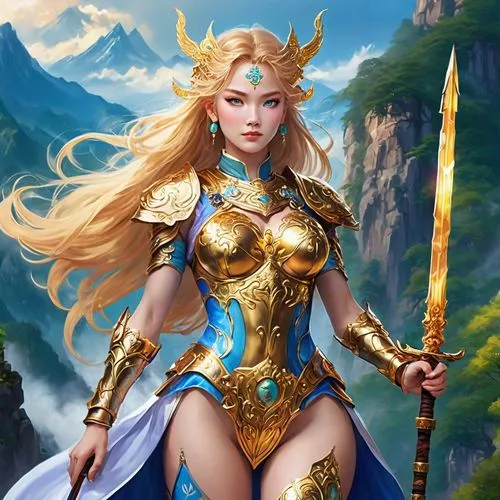 female warrior,krietor,diana,elona,sisoulith,jaina,thorhild,fantasy woman,rafaela,vaivara,kriemhild,hippolyta,thundra,goddess of justice,etheria,zodiac sign libra,frigga,golden unicorn,leona,auri,Illustration,Realistic Fantasy,Realistic Fantasy 37