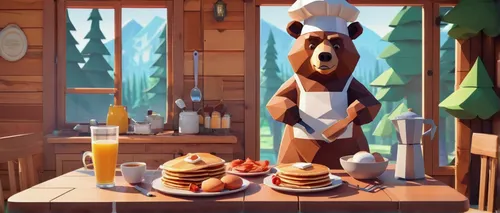 still life with jam and pancakes,breakfast table,plate of pancakes,pancakes,breakfast hotel,nordic bear,american pancakes,breakfast buffet,breakfast plate,breakfast menu,food table,breakfest,hamburger set,garden breakfast,bears,pancake,american breakfast,the bears,breakfast in bed,low poly coffee,Unique,3D,Low Poly