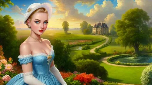 Romantic masterpiece oil painting, beautiful curvy busty woman portrait, standing silk dress, standing, southern belle, nostalgic 1950's style kitsch, breathtaking beautiful epic vast southern plantat