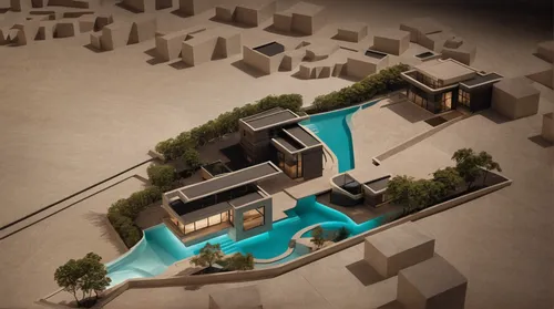 glass concrete people garden pool spotlight night view terraces,dunes house,3d rendering,pool house,roof top pool,luxury property,modern house,isometric,floating huts,floating island,luxury home,float