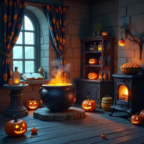 halloween scene,halloween background,halloween wallpaper,halloween decor,decorative pumpkins,halloween decoration,Illustration,Realistic Fantasy,Realistic Fantasy 33