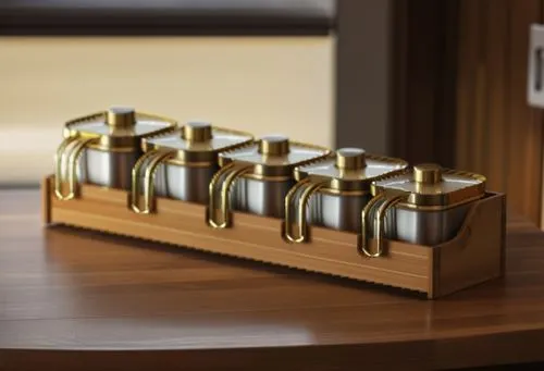 spice rack,tea light holder,desk organizer,japanese tea set,sake set,pills dispenser,honey jars,tea box,place card holder,wooden cubes,menorah,beer sets,pepper mill,chest of drawers,napkin holder,drawers,handbell,coffee tumbler,abacus,sideboard,Photography,General,Realistic