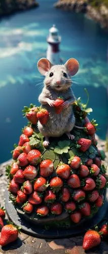 ratatouille,mouse bacon,dormouse,3d render,mice,field mouse,strawberry tree,roof rat,strawberries,meadow jumping mouse,mouse,strawberry plant,musical rodent,rat na,whimsical animals,mock strawberry,disney character,3d rendered,rataplan,strawberry tart,Photography,General,Sci-Fi