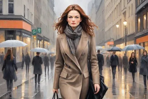 woman walking,oil painting on canvas,world digital painting,girl in a long,woman shopping,overcoat,woman at cafe,oil painting,walking in the rain,pedestrian,girl walking away,woman in menswear,art painting,woman thinking,women fashion,a pedestrian,the girl at the station,city ​​portrait,photo painting,women clothes,Digital Art,Pencil Sketch