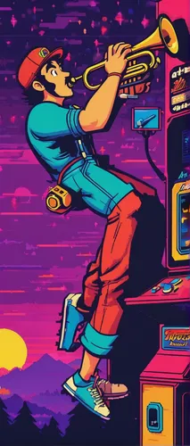 retro music,saxophone playing man,trumpet climber,man with saxophone,retro background,musicassette,trumpet player,retro styled,game illustration,atari,atari 2600,saxophone player,nintendo entertainment system,musician,nes,didgeridoo,sax,80s,bellboy,saxophone,Unique,Pixel,Pixel 04