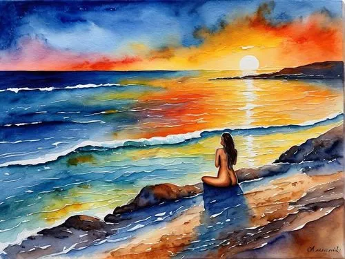 watercolor painting,watercolor background,watercolor,watercolorist,water color,watercolors,watercolours,watercolourist,water colors,watercolour paint,watercolour,aquarelle,seascape,watercolor pencils,watercolor blue,coast sunset,sea landscape,sun and sea,watercolor mermaid,watercolor sketch,Illustration,Paper based,Paper Based 24